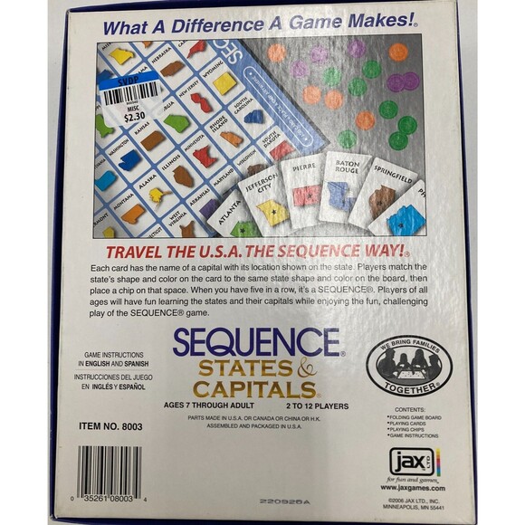 Sequence States & Capitals Board Educational Game 2-12 Players  100%Complete 7+ - Picture 2 of 10